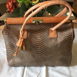 Snakeskin Leather Taupe, Tan and Orange Handbag